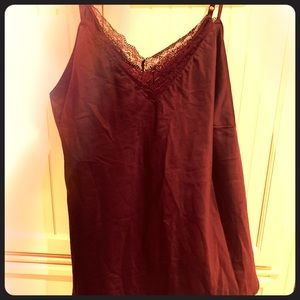 Cacique Plus Size Satin Lace Trim Cami in Eggplant